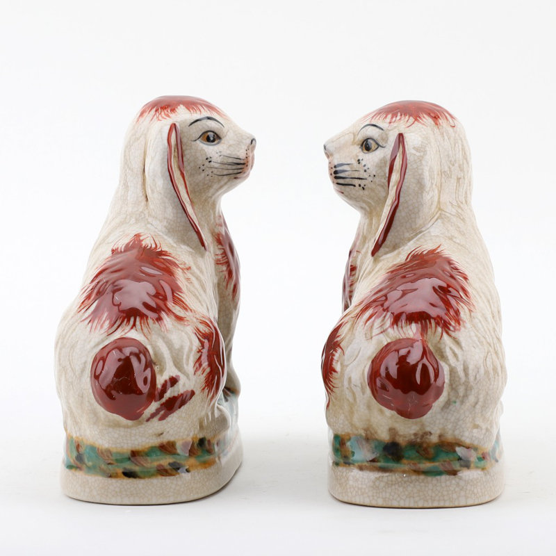 Small Staffordshire Bunny Hares Figurine, Orange, 6.5" H x 6" W x 3" D