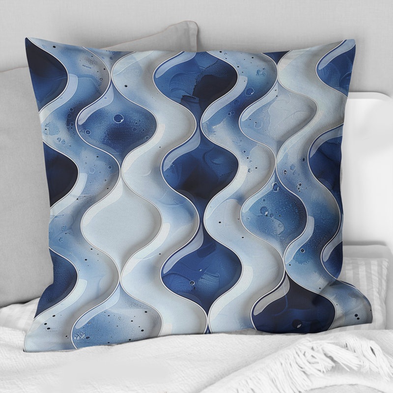 Coussin Blue Ogee Patterns III - Mid-Century, H 18 po x l 18 po
