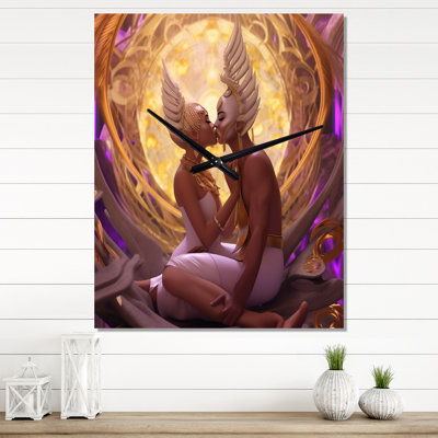 Divine Love Goddess Couple Kissing - Couple Wall Clocks