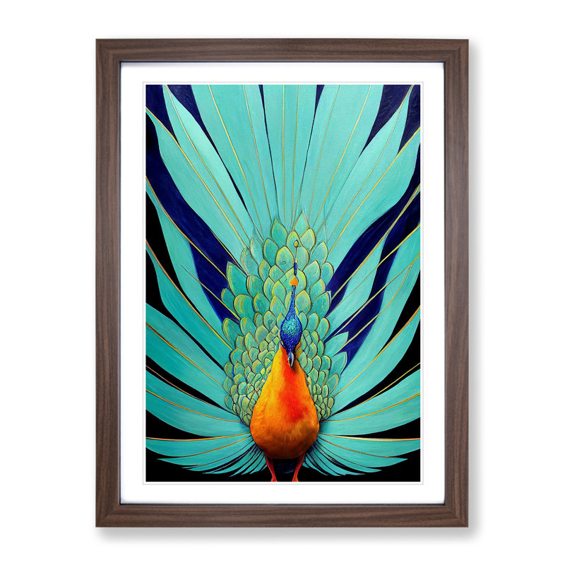 Proud Peacock - Wall Art, 34cm H x 25cm W, Walnut Framed