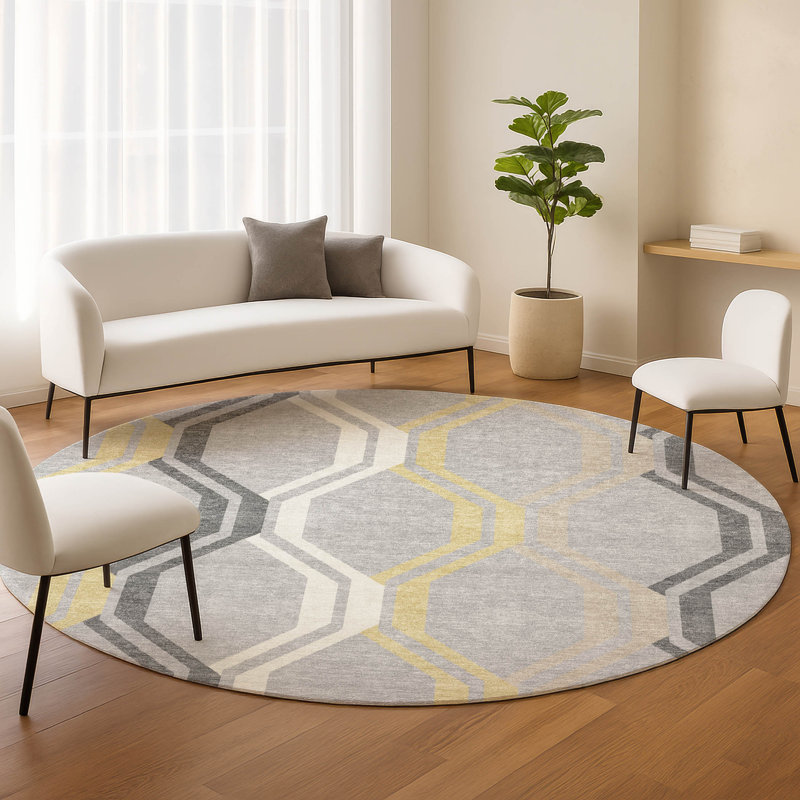 Machine Washable Indoor/Outdoor Chantille ACN2326 Mid-Century Modern Rug, Round 8'