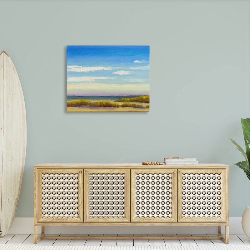 Large Coastal Beach Vivid Blue Sky Canvas Wall Art