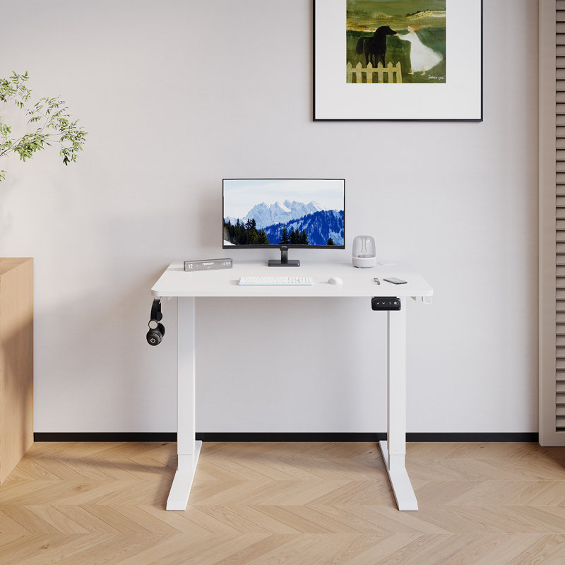 Hieronymus Adjustable Height Steel Standing Desk, 100cm W x 60cm D, White