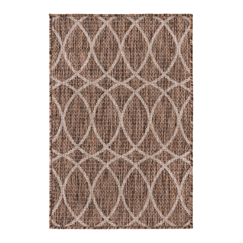 Tapis intérieur / extérieur géométrique brun, Rectangle 2 pi 2 po x 3 pi