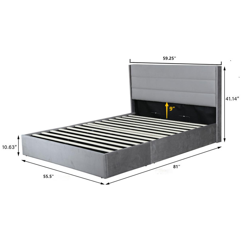 Full Gray Velvet Upholstered Storage Bed with Tufted Headboard