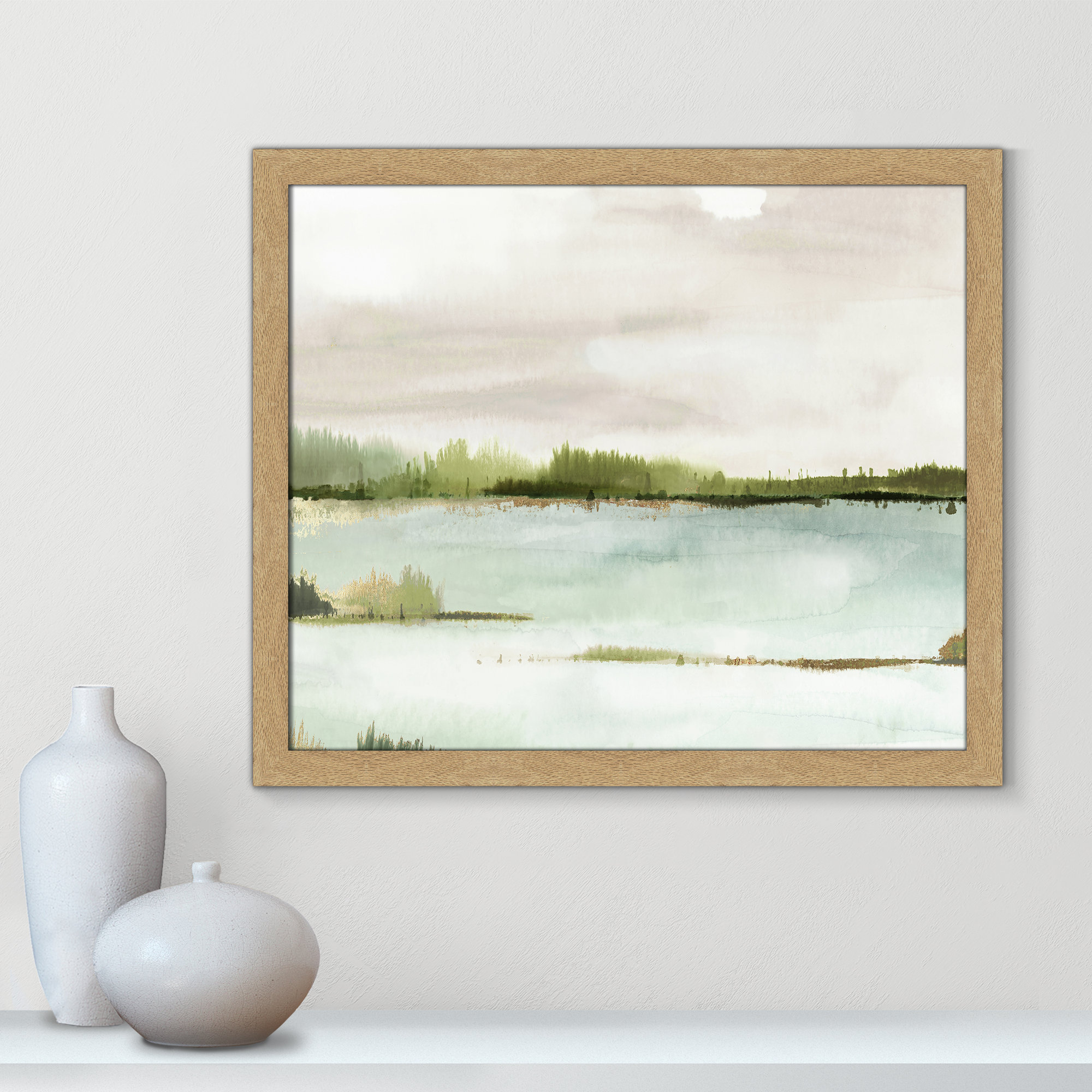 Silent Lake, 22.5" H x 26.5" W x 1.12" D, Natural Framed