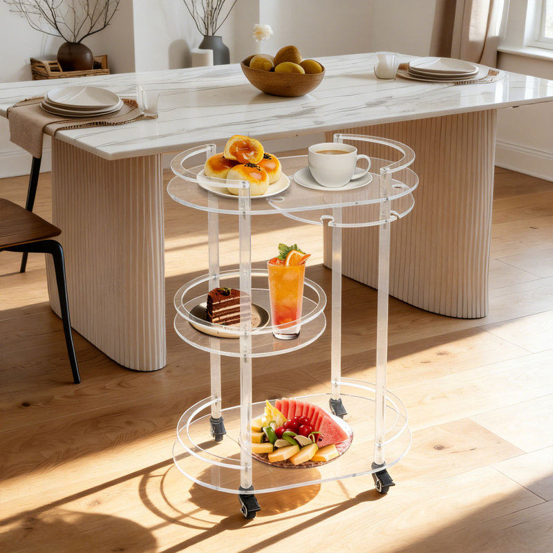 Support de rangement en acrylique à 3 niveaux avec roulettes