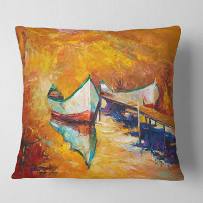 Housse et insert de coussin Petit bateau pendant le coucher du soleil