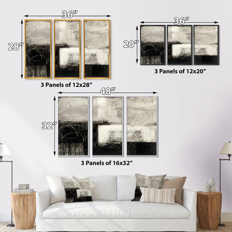 «A Geometric Day II - Mid-Century», ensemble d'art mural moderne sur toile encadrée