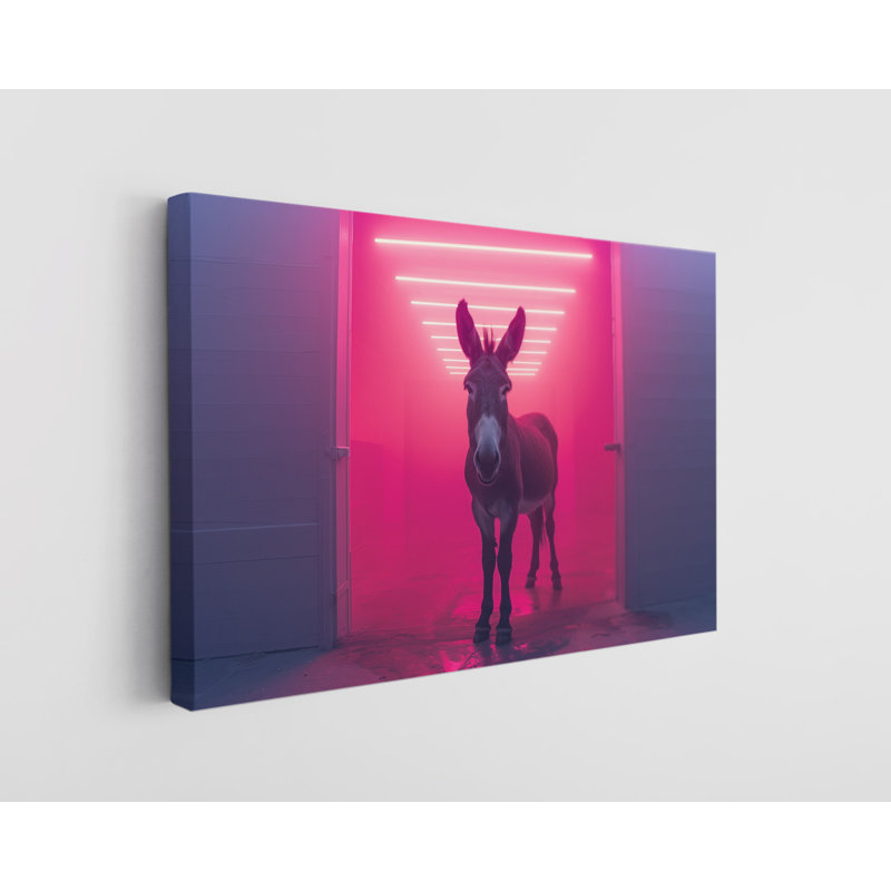 Reproduction d'art sur toile "Donkey on a Door with Pink Lights", art mural moderne pour la maison et le bureau