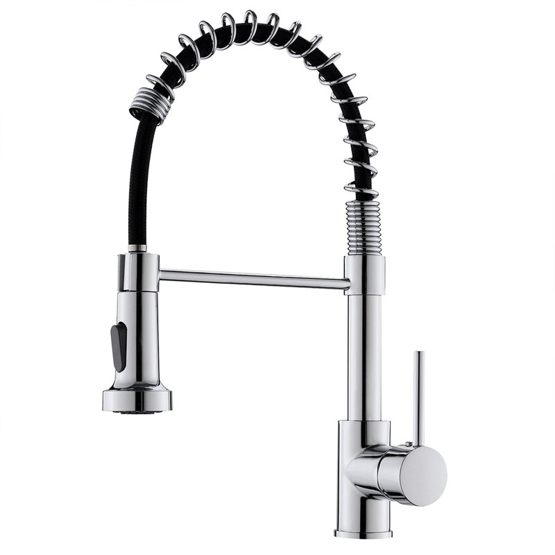 Single Handle Kitchen Sink Faucet With Pull Down , Finish, Spring - Down, Multifunctional, No Leakage Commercial , Lead Brass, Ceramic Filler, Multifunctional Water Outlet
