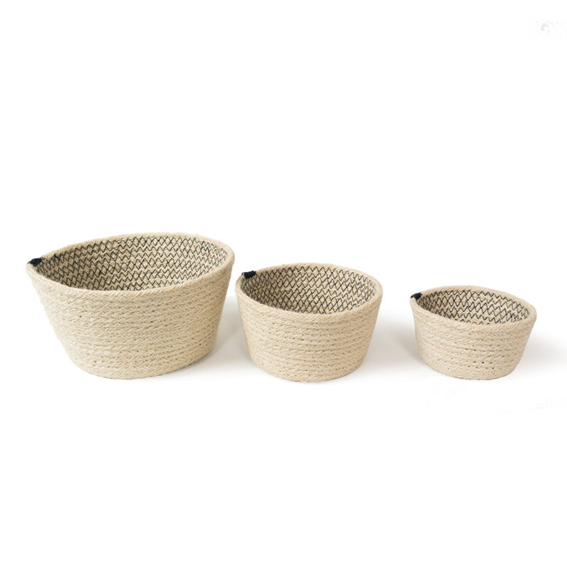 Ensemble de 3 paniers en jute, Noir