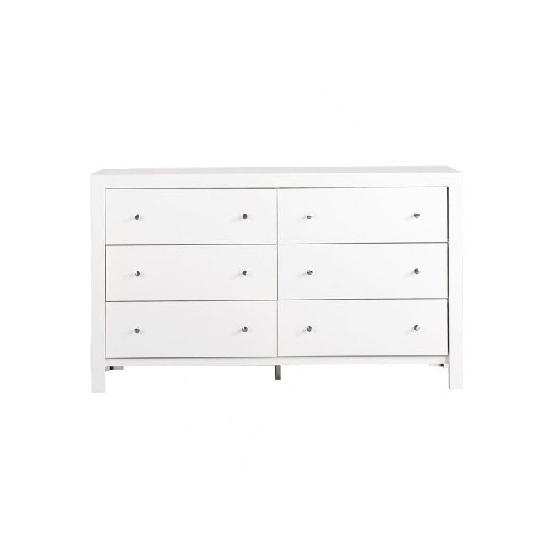 Commode 6 tiroirs avec boutons, Blanc
