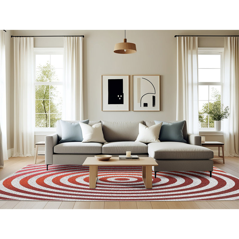 Tapis orange/zone blanche à motif, Rectangle 6 pi x 9 pi