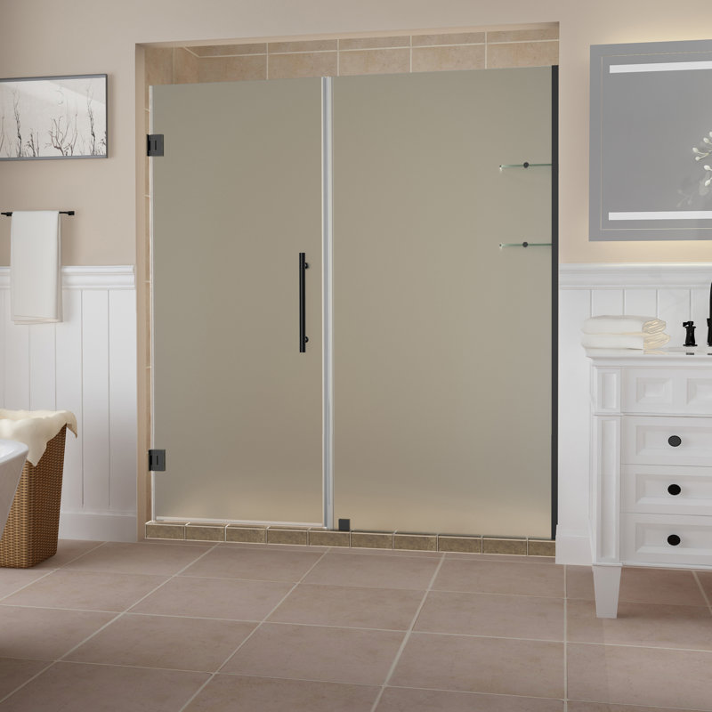 Belmore 60.25" x 72" Hinged Frameless Shower Door, Oil Rubbed Bronze, Frosted