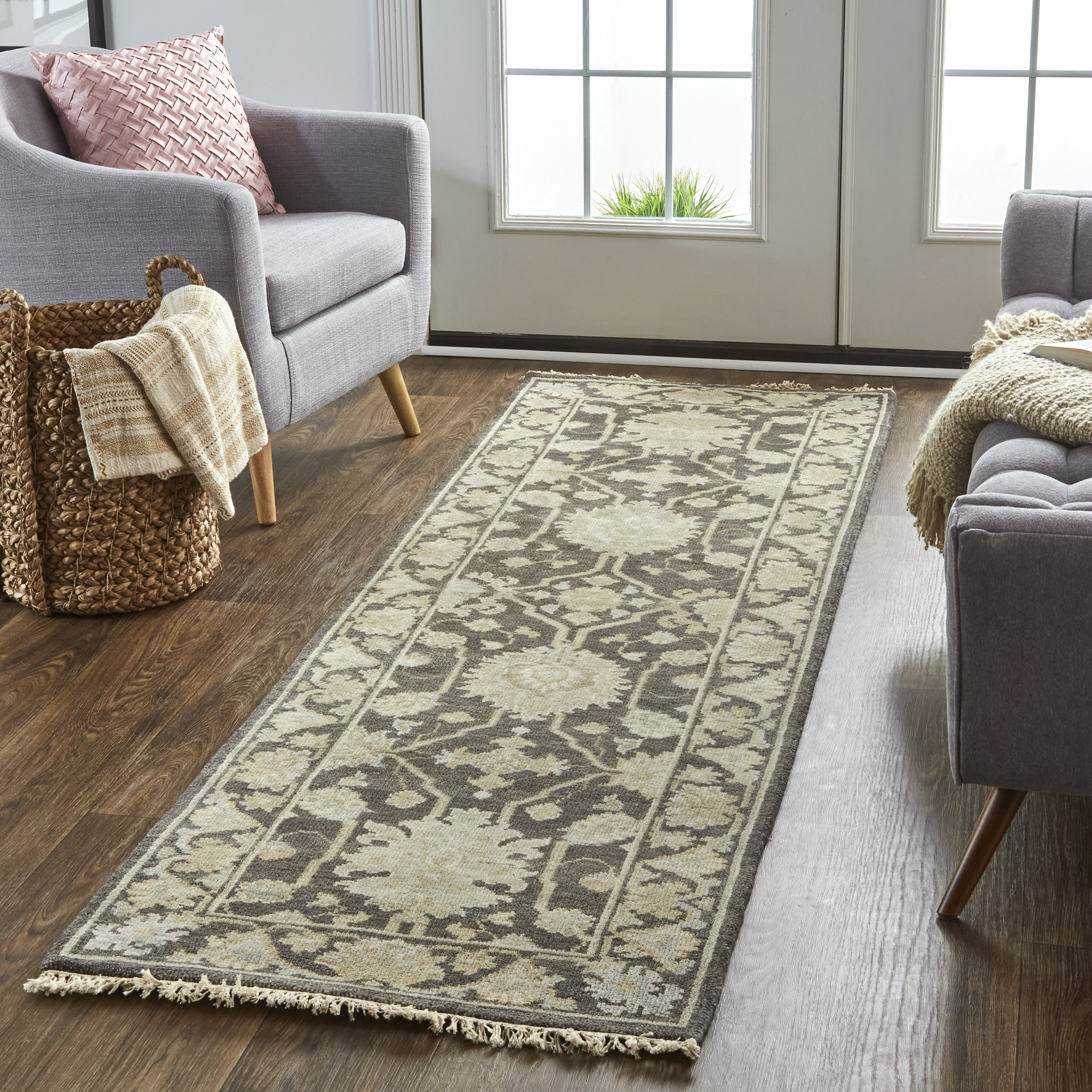 Canora Grey Newby HandKnotted Beige/Charcoal Area Rug Wayfair