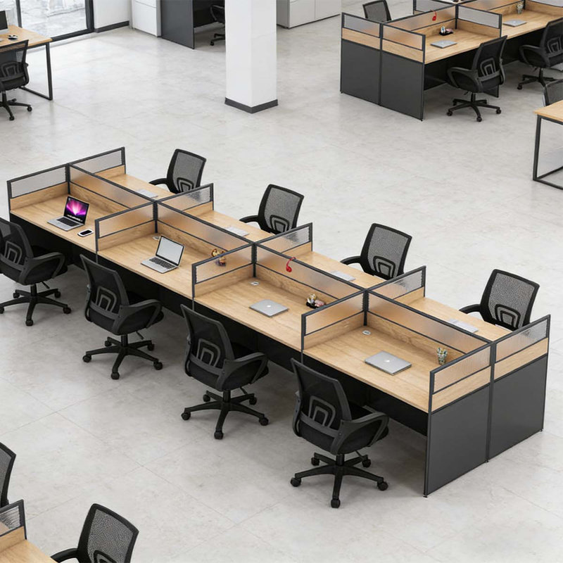 Rectangular 8-person Office Cubicle, Computer Desk,equipped With Cable Management Device And Office Chair, 8