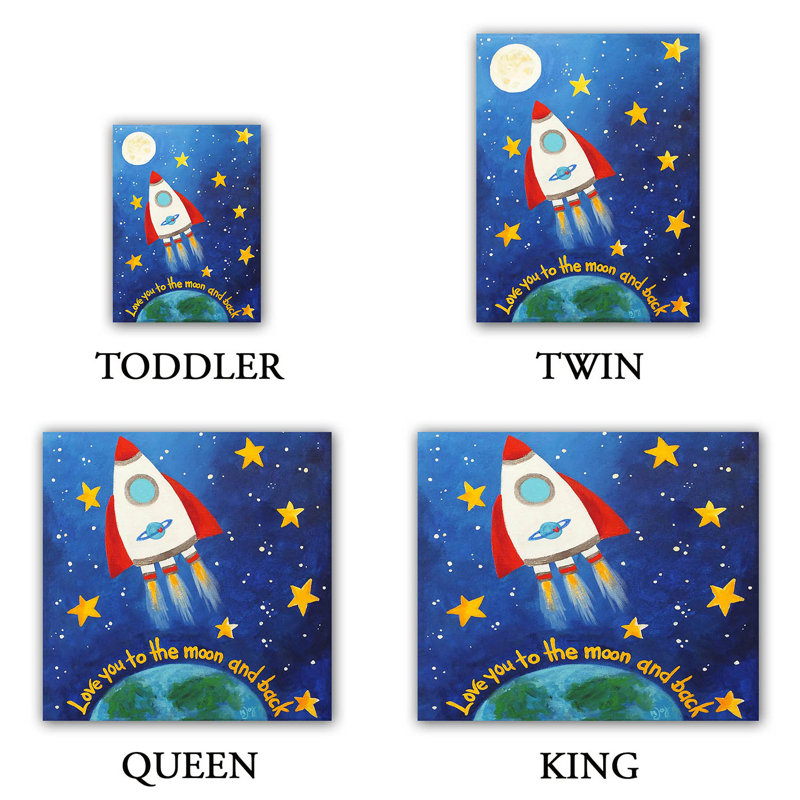 Ensemble de housse de couette love you to the moon rocket, 1 housse simple + 1 taie standard
