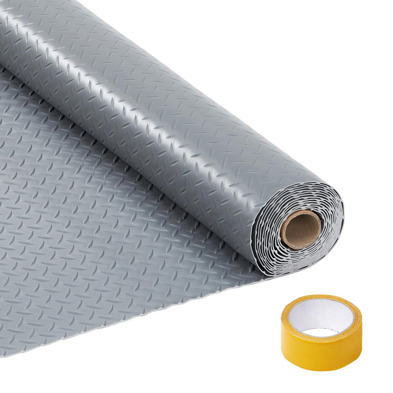 Rouleau de tapis de garage 7,5 x 25 pi - PVC épaissi 2 mm, plaque de diamant antidérapante, avec ruban 33 pi