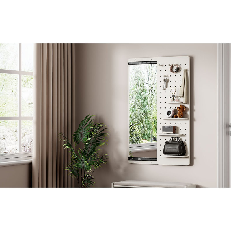 Wall Mounted Full Length Mirror, Full Body Mirror With Shelf, Full Body Mirror With Hook Wall Mounted Mirror With Multifunctional Design Panel, Bedroom/Living Room/Entrance(47.6*15.7In)