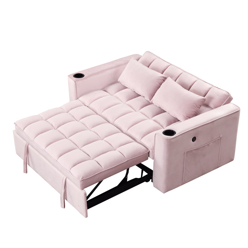 Canapé-lit Larmon, canapé-lit convertible, canapé-lit 3 en 1, Velours rose