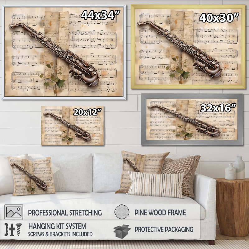 Clarinet Classique Timeless Taupe IV sur toile, Cadre flottant noir, H 34 po x l 44 po x P 1,5 po