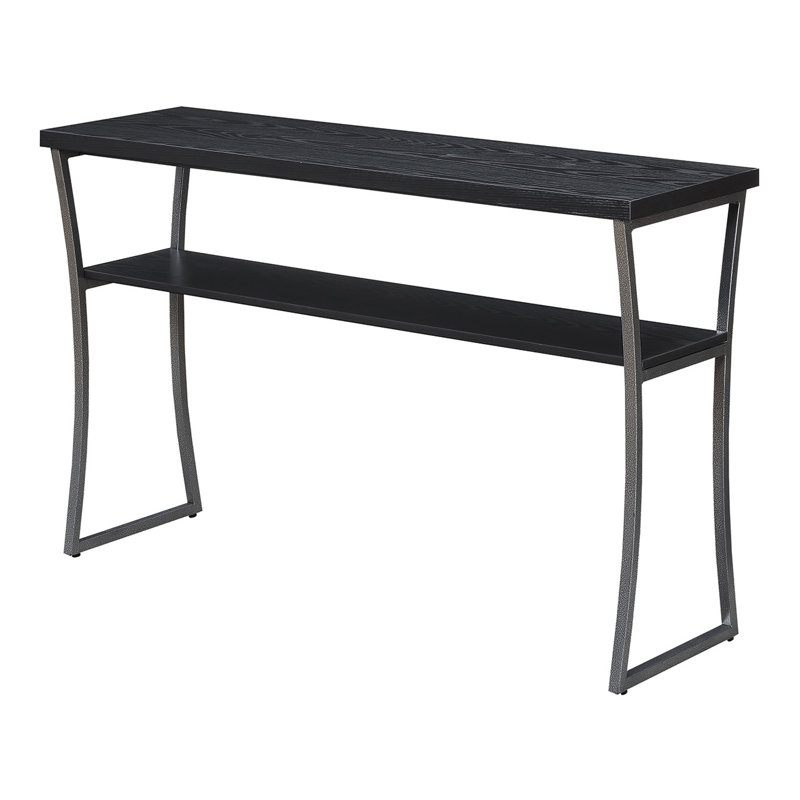 Meisha 47.25'' Solid Wood Top Console Table, Black Woodgrain Top/Gray Base