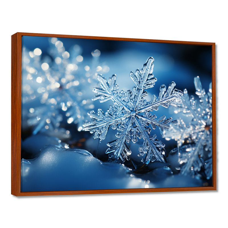 «Glimmering Snowflakes II - Winter Landscape», art encadré, H 34 po x l 44 po x P 1,5 po, Cadre flottant brun