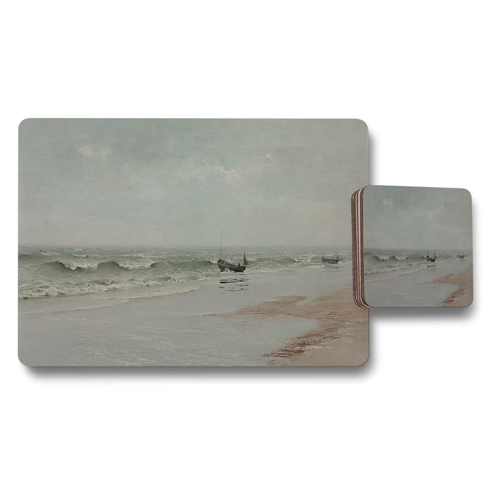Seaside Beach Boat Scene Placemat And Coaster Set Collection
