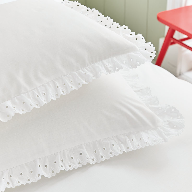 Clara Embroidered Frill Cotton Duvet Cover Set, Single Duvet Cover Set + 1 Pillowcase