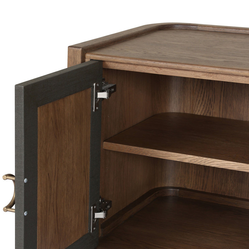 KIRAN Nightstand, Dark Green Lacquered Linen/Amber Oak Veneer