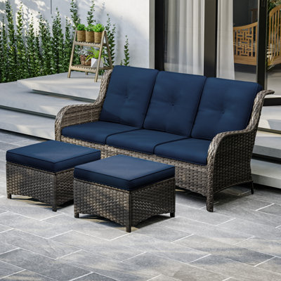 Canapé modulaire d'extérieur en osier de 73 po avec coussins