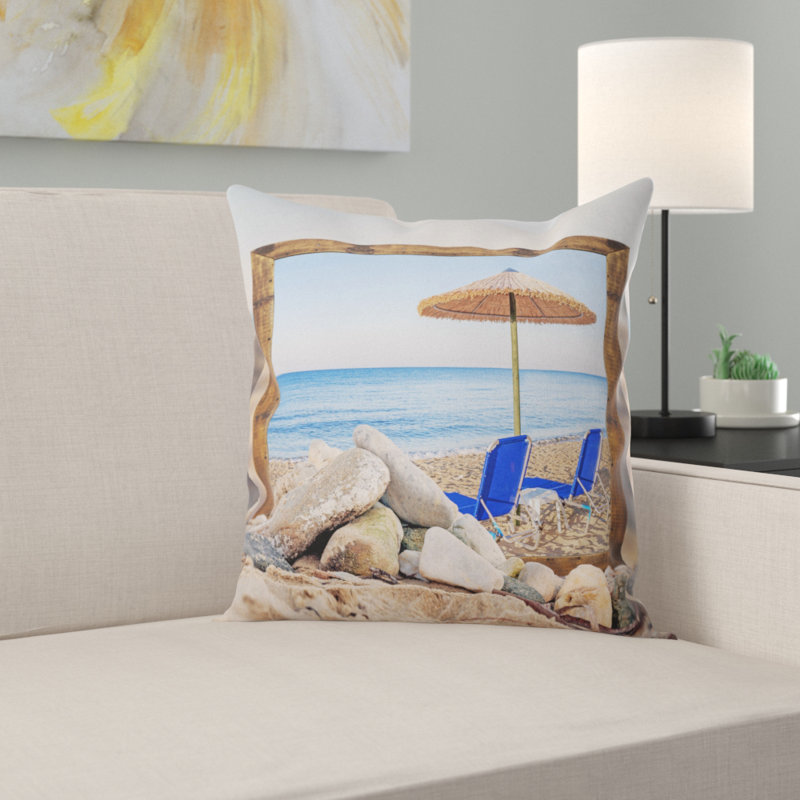 Coussin décoratif beach à effet encadré avec chaises mer shore, 16 po x 1 po, Coussin décoratif