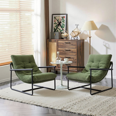 Pair Of Contemporary Corduroy Fabric Accent Chairs With Durable Metal Base