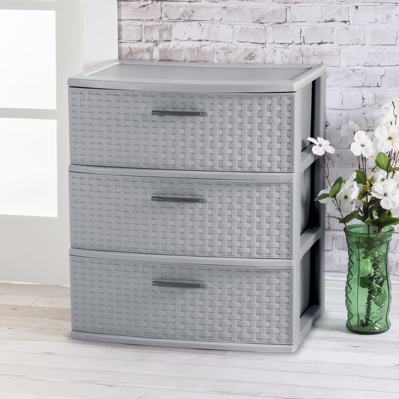 Cement Weave 3-Drawer Wide Storage Tower