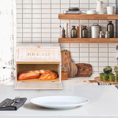 Boîte à pain vintage à double compartiment pour le comptoir de la cuisine, conserve le pain frais 3 à 4 jours, capacité de 2 pains ou plus, convient aux cuisines de style rustique/rustique, design rétro, (blanc)