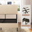Structure de lit double beige avec station de charge et tête de lit avec rangement, conception silencieuse, lattes en métal, taille de sommier non requise, cadre robuste,-1143400070