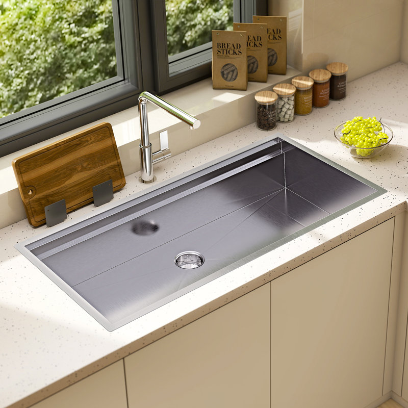 45" L x 22" W Undermount Workstation Kitchen Sink, 16-Gauge 304 Stainless Steel Single Bowl with Cutting Board, Colander, and Roll-Up Drying Rack
