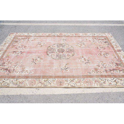 Tapis turc, tapis neutres, tapis rose Oushak, tapis rétro, tapis de chambre à coucher, grand tapis 6,2 x 10,4 pi