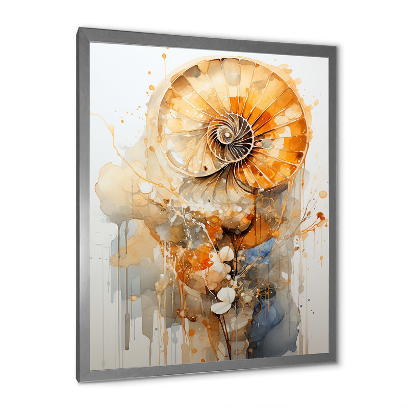 Spirale dorée dorée sur toile, H 32 po x l 24 po x P 1 po, Cadre simple argenté