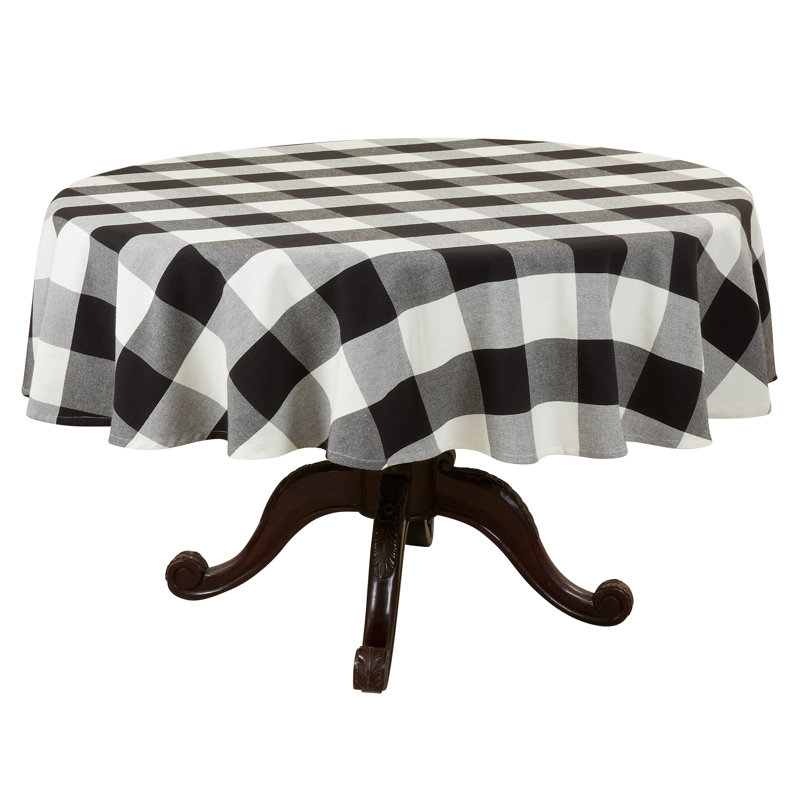 Birmingham Plaid 100% Cotton Round Tablecloth, Black/White
