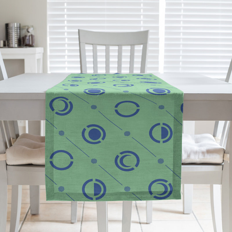 Classic Moon Phases Table Runner, 16" x 90", Ligh Green/Blue