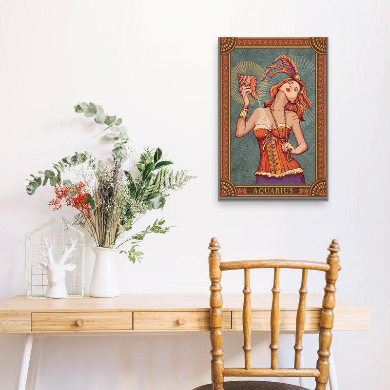 Affiche murale rétro élégante et mystique représentant le Verseau, H 24 po x l 16 po