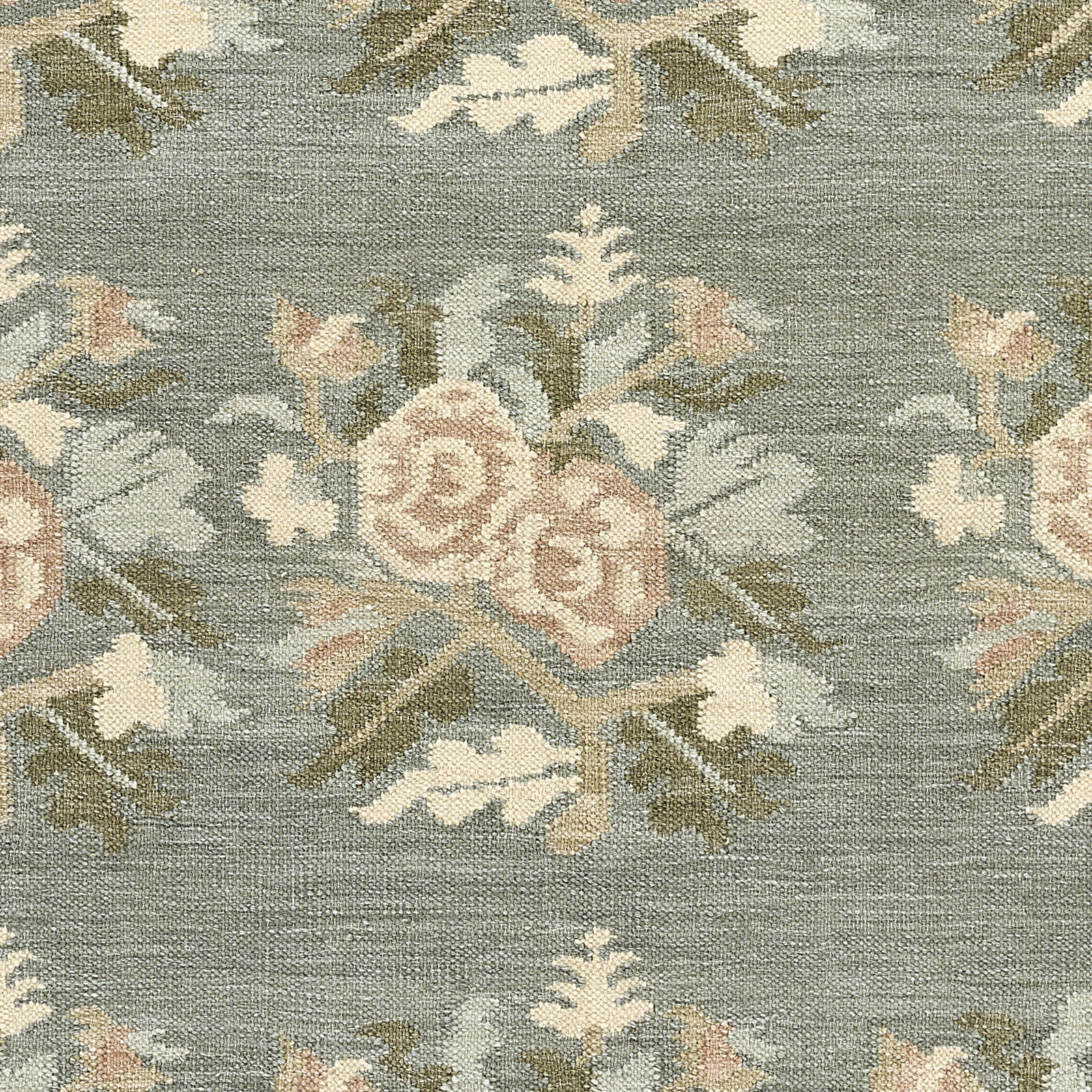 Florence Floral Hand Woven Wool and Cotton Blue Area Rug, 2' X 3'