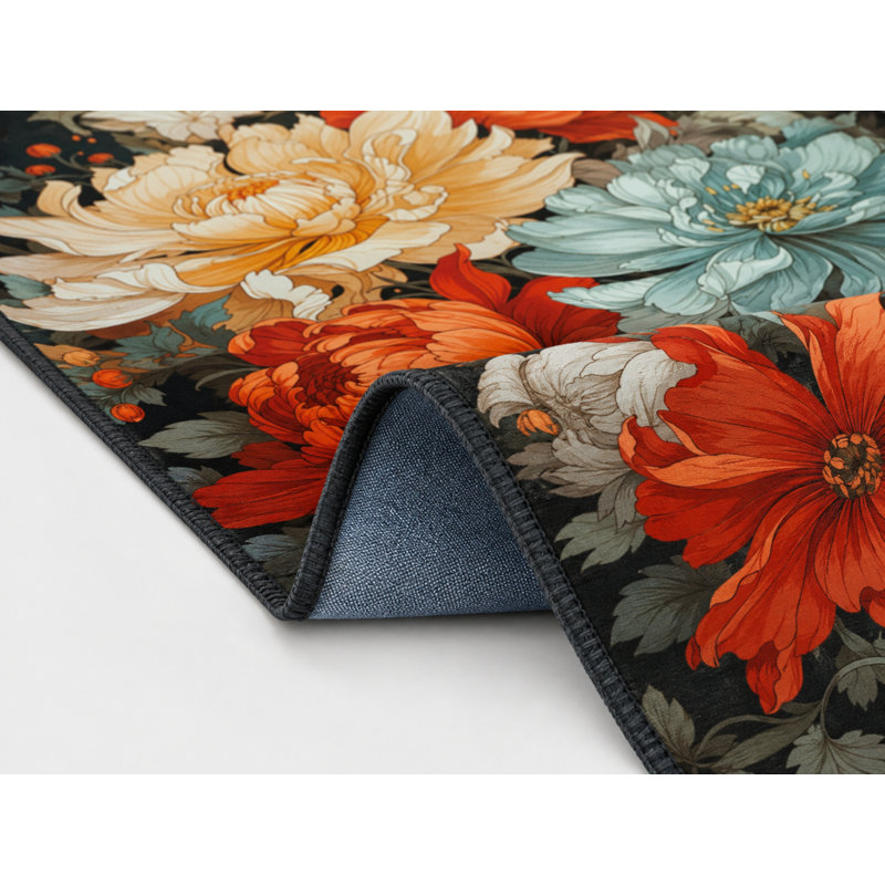 Flower Colored Modern Patterned Washable Carpet, Rectangle 5'2" x 7'7"