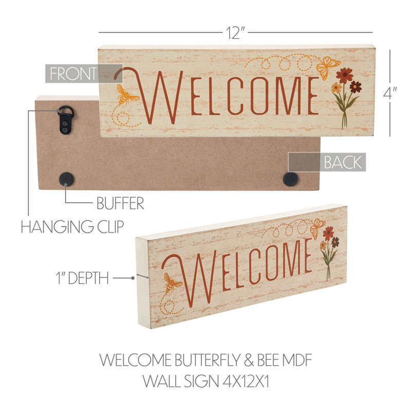 Panneau de printemps en fleurs avec panneau mural en MDF papillon et abeille 4 x 12 x 1