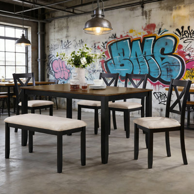 Ensemble 6 pièces avec 4 chaises à dossier croisé et 1 banc Lillibridge