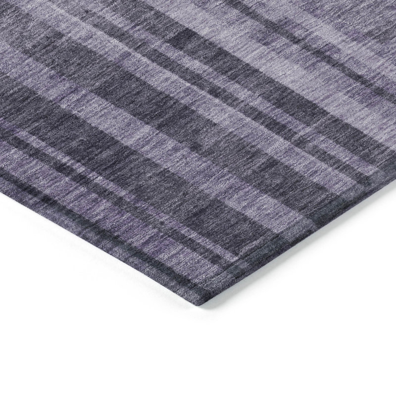 Purple Striped Synthetic Washable Indoor/Outdoor Rug 30" x 20"