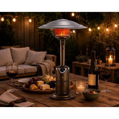 Portable Propane Tabletop Patio Heater with Safety Shut-Off & 10,000 BTU Output – Hammered Bronze Finish