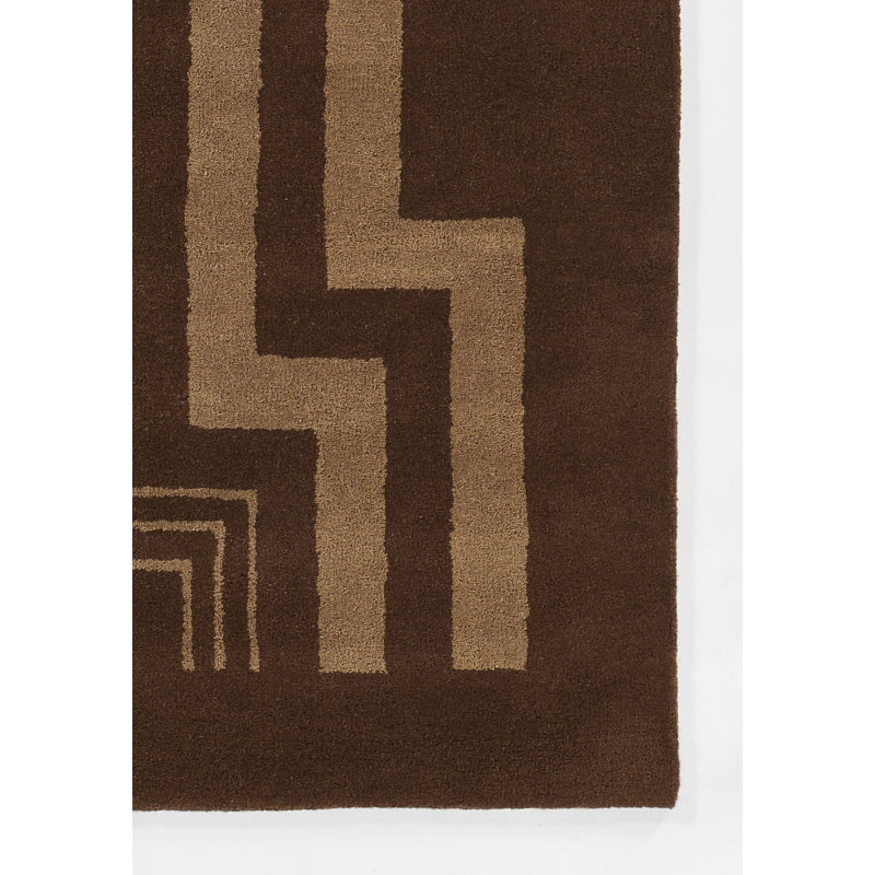 Hand Tufted Wool Geometric Area Rug in Brown, Rectangle 8' x 10'